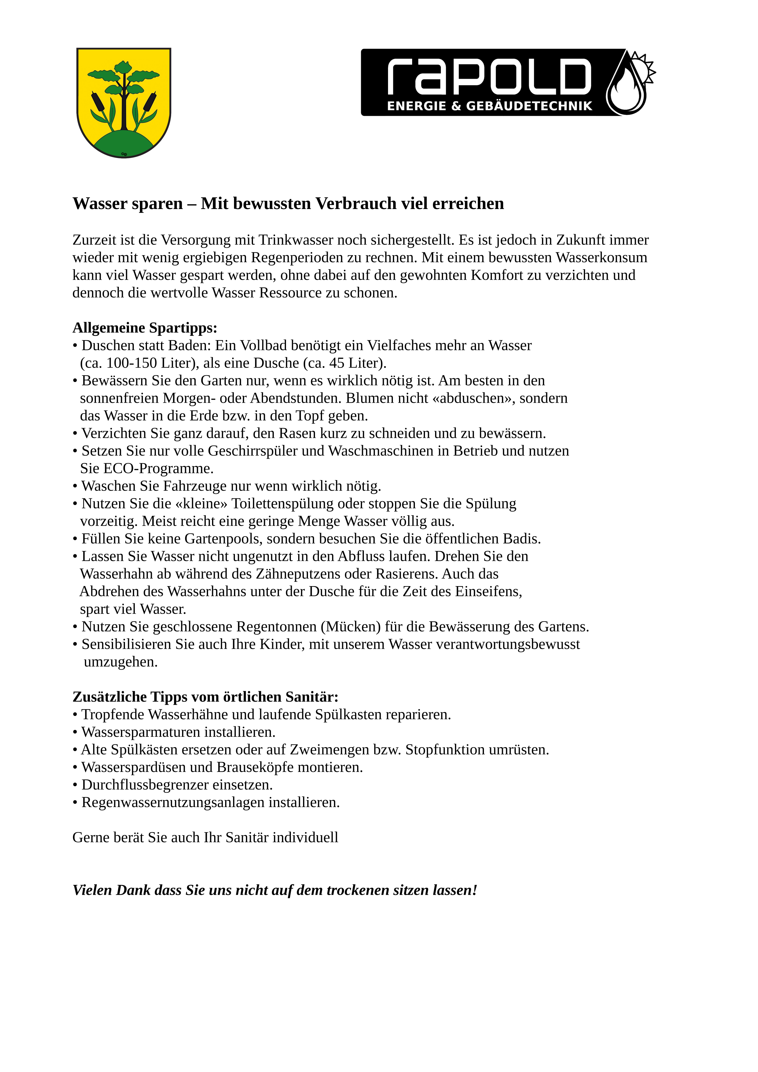 Wassersparen Müswangen
